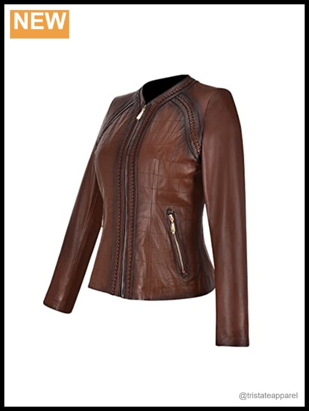 Genuine Ovine Leather Embroidered Moto Jacket with Zipper Pockets